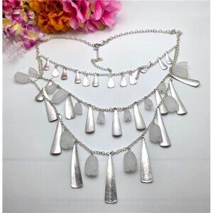 Premier Designs Sea Glass Ice White Waterfall Necklace Silver Tone 27" Adj